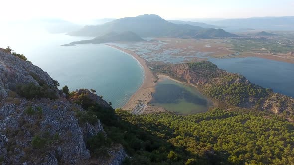 Aerial Swamp Wetland and Lake Next to Reed Delta by Sea