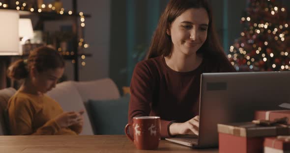 Sisters spending time at home at Christmas