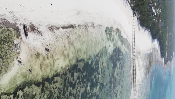 Zanzibar Tanzania  Vertical Video of Low Tide in the Ocean Near the Coast Slow Motion