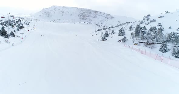 Ski Center And Skiers Aerial View