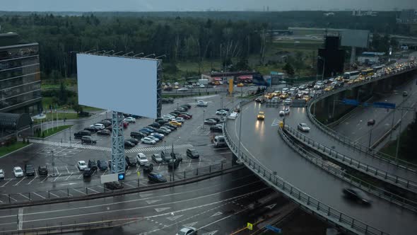 Timelapse of Traffic on Interchange. City View with Blank Banner