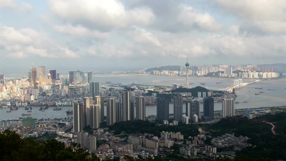 Modern Macau Buildings on Hilly Landscape in China Timelapse