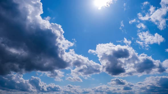 Time Lapse Layered Clouds Move in Blue Sky Under Bright Sun Cloudscape