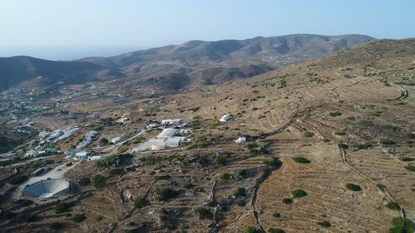 Amphitheater in Mylopotas on the island of Ios in Greece aerial view