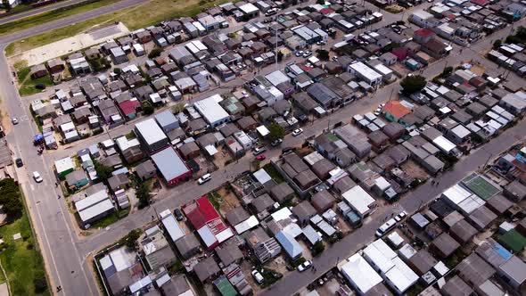 Low-cost housing in South African township, aerial pan