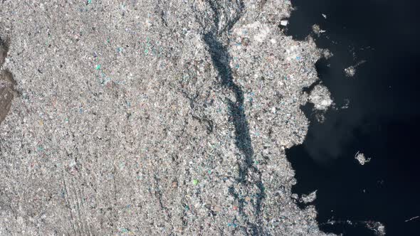 Aerial View of Trash and Lake at Garbage Dump