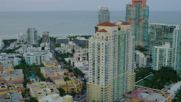 Aerial view of skyscrapers and buildings in Miami