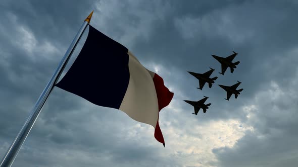 Waving French Flag and Grouped Fighters