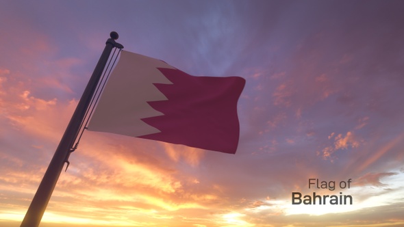 Bahrain Flag on a Flagpole V3