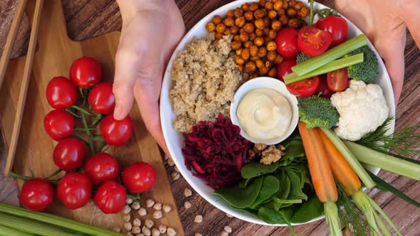 Rainbow Vegan Food, Healthy Nutrition Concept. Trendy Buddha Bowl.