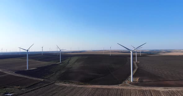 Aerial View Of Turbines At A Large Windfarm