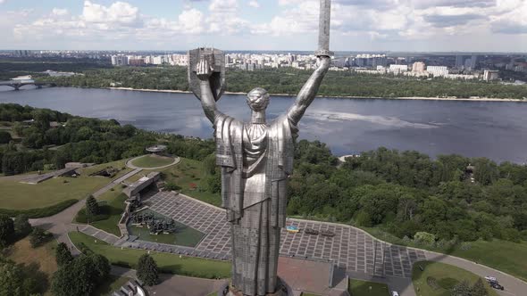 Aerial View of the Motherland Monument. Slow Motion