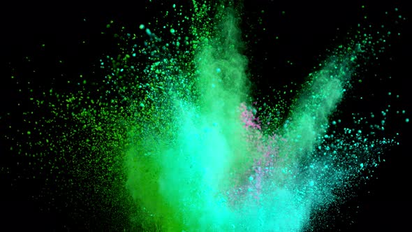 Super Slowmotion Shot of Color Powder Explosions Isolated on Black Background at 1000Fps