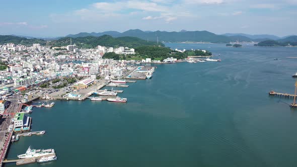4K Aerial Drone Footage View of Tongyeong Port