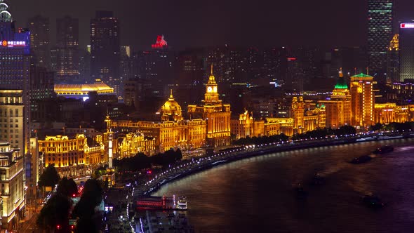 Shanghai The Bund Cityscape Pan Up