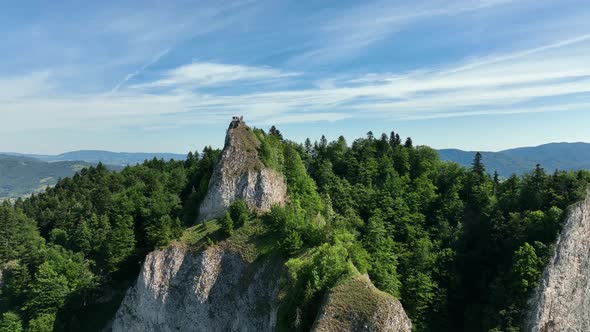 Aerial view of Trzy Korony mountain in Pieniny, Poland