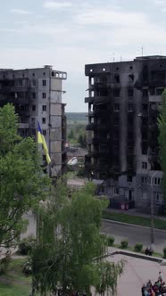 Vertical Video of a Wartorn House in Ukraine