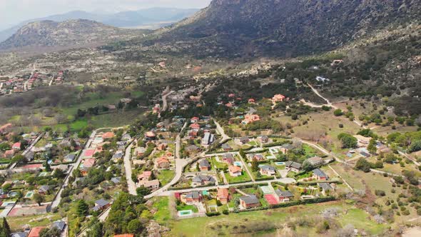 Aerial view of settlement in mountains