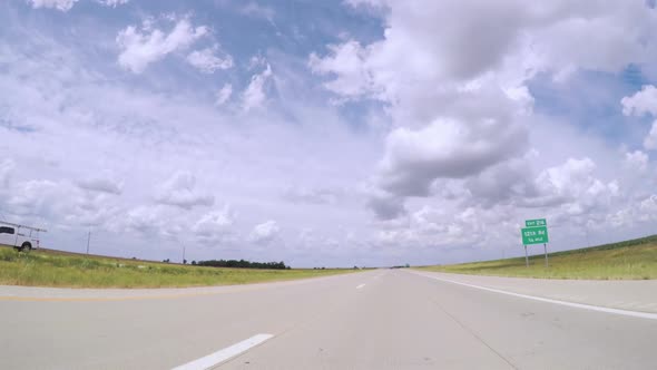 POV point of view - Driving West on Interstate highway 70 through Kansas.