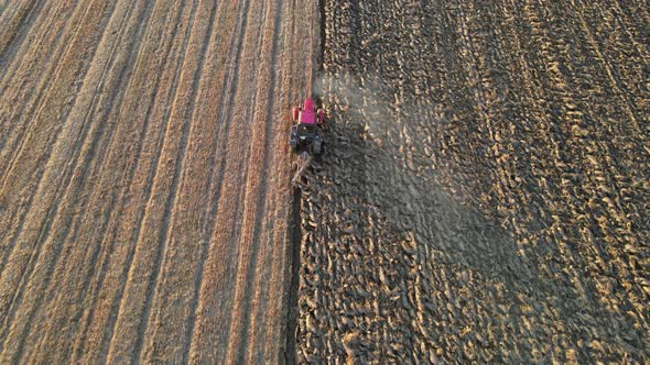 Preparing Land for Sowing Agriculture Landscape Tractor Plowing Fields