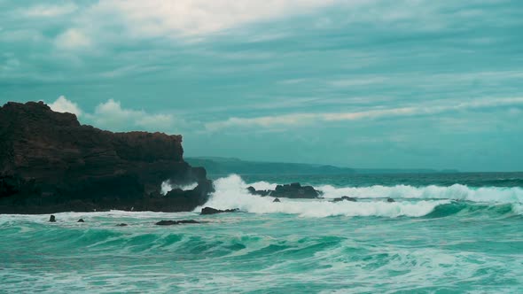 120 fps, slow motion zoom shot of the beautiful cornish seascape, bude, cornwall, england. Zoom shot