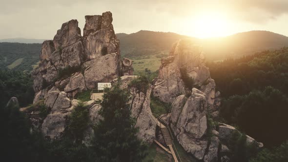 Sunrise Over Fortress Ruin Aerial