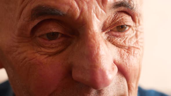 Close-up of the eyes of a Caucasian senior citizen over 70 years old.