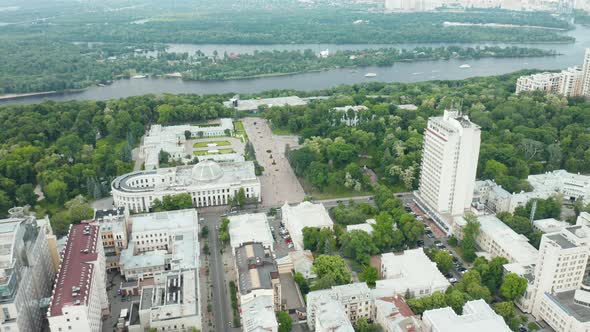 Aerial view of small old european town. Kyiv