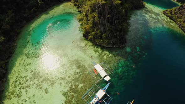 Coron Palawan Philippines Aerial View of Beautiful Twin Lagoon and Limestone Cliffs