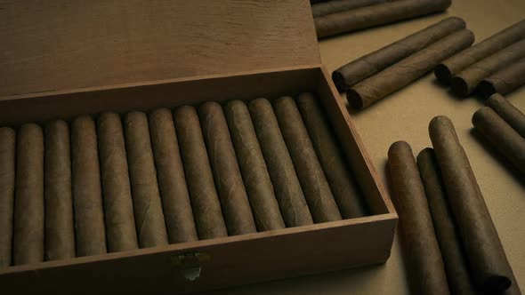 Cigar Box With Many Cigars Around