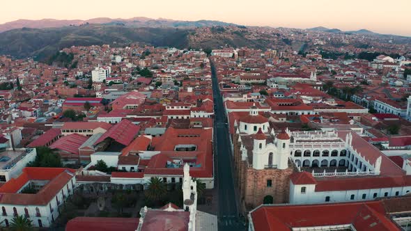 Aerial View of Old Streets of the Colonial City Sucre Bolivia