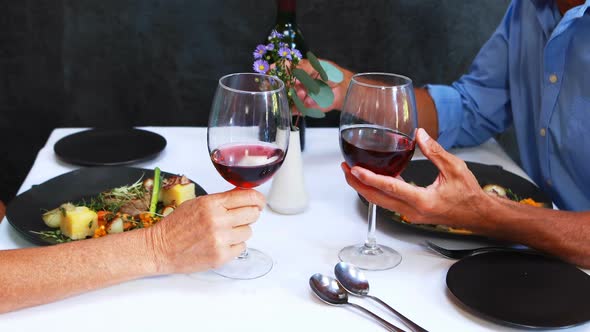 Mature couple toasting glasses of wine