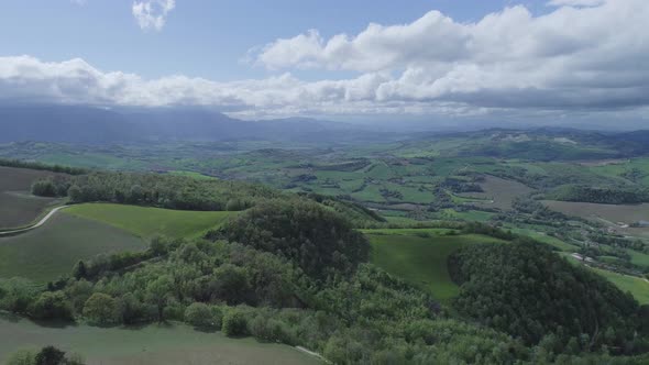 Aerial view on Marche hills, Pesaro, Marche, Italy