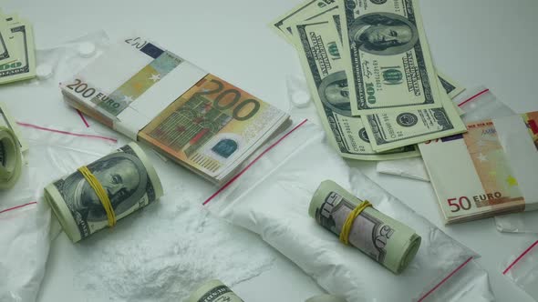 Criminal Money Profit Of The Drug Cartel From The Sale Of Cocaine And Tablets