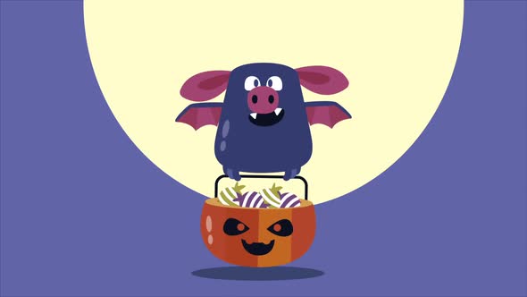 Hallowen Cartoon Bat Flying