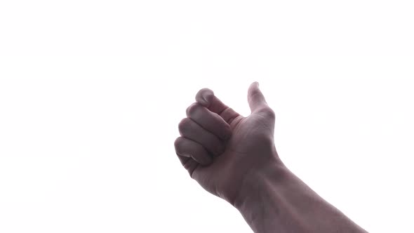 Person does hand gesture with bright white backdrop 31