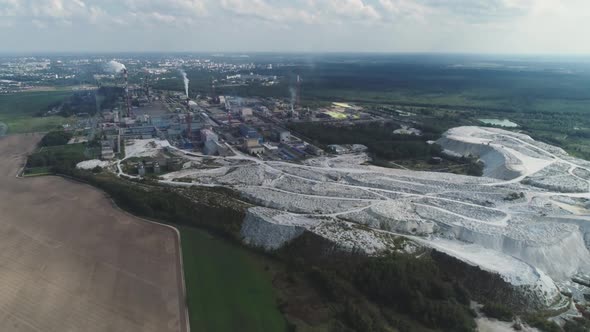 Mining and Processing Plant, View of Mineral Piles, Mountains of Minerlas and Sand, View From Height