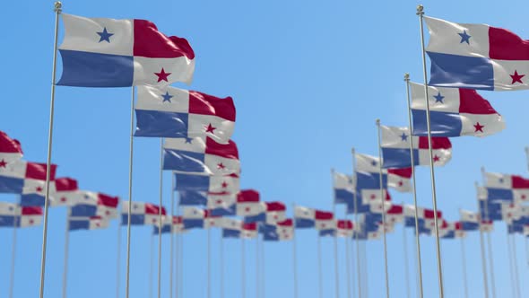 Panama Row Of National flags Walk Throw Animation