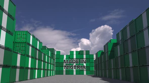 Containers with MADE IN NIGERIA Text and Flags