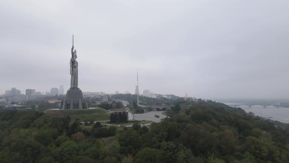 Kyiv, Ukraine Aerial View in Autumn : Motherland Monument. Kiev