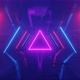 A neon triangle flying through a metallic sci-fi endless corridor with neon lights - VideoHive Item for Sale