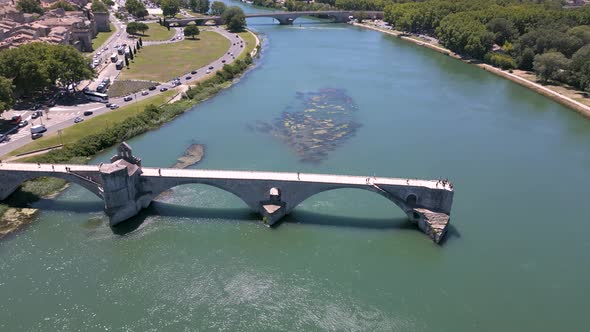 Drone shot of Pont Saint-Benezet (Avignon Bridge), France