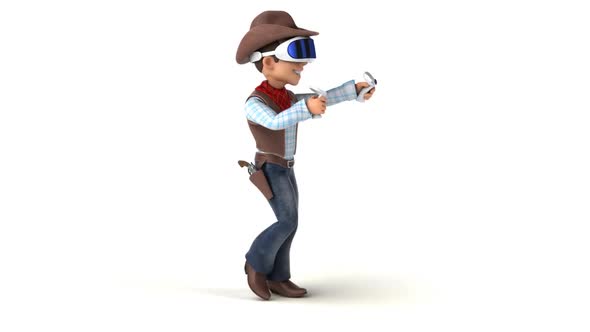 Fun 3D cartoon cowboy with a VR Helmet