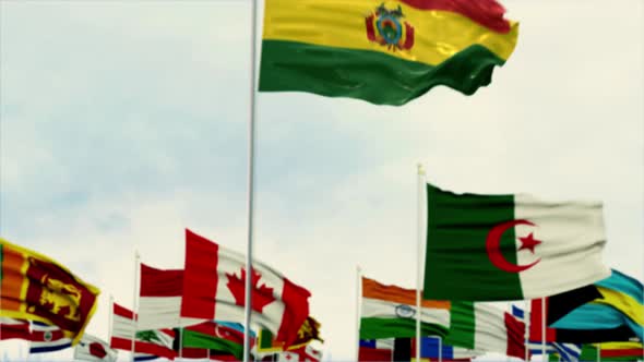 Bolivia Flag With World Globe Flags Morning Shot alt