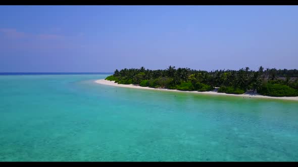 Aerial scenery of tranquil coast beach journey by turquoise ocean with clean sandy background of a d