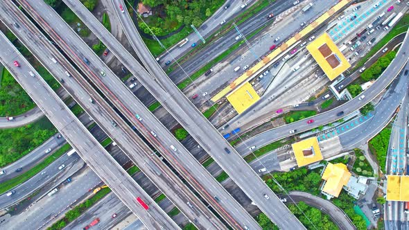 4K : Aerial view shot of fast moving Highway road