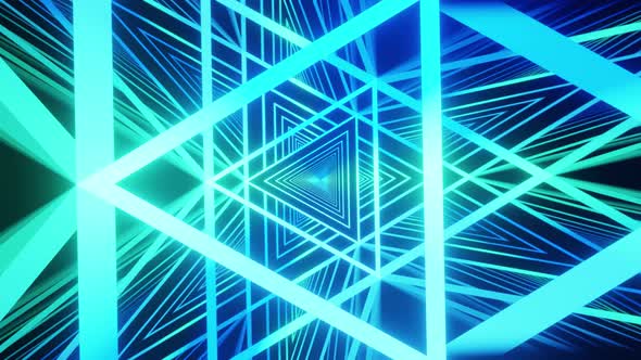 Blue Ice Laser Neon Show Triangles Tunnel Background Vj Loop 4K