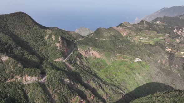 Aerial Drone View of a Road and Mountain Landscape Along the Atlantic Coast a Sunny Summer