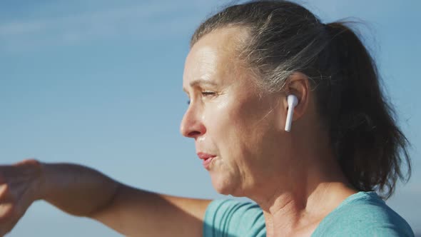 Senior woman exhausted after running