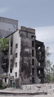 Vertical Video of a House Destroyed By the War in Ukraine